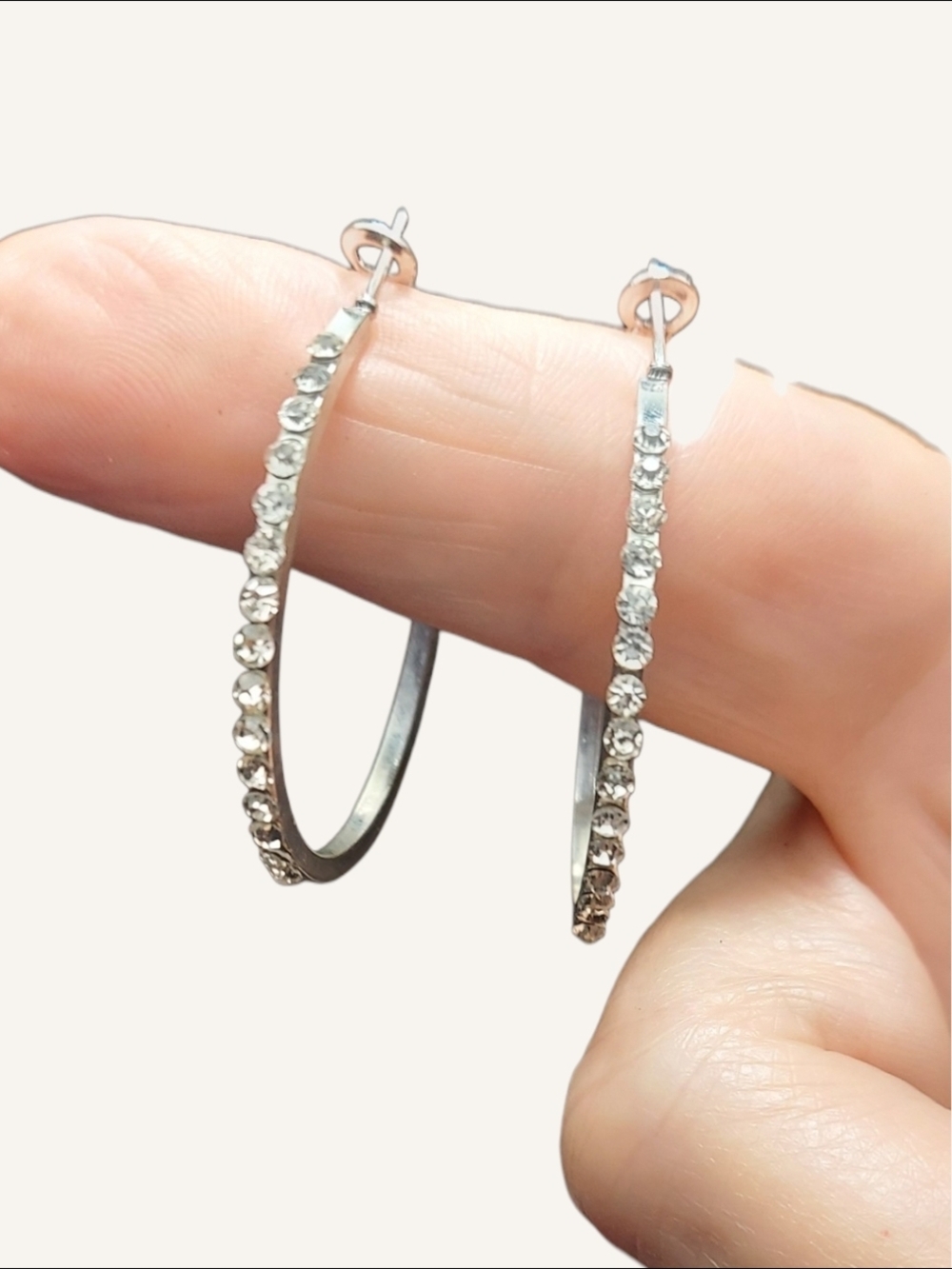 NWT Nadine West Silver Crystal Rhinestone Hoop Earrings - 1 1/2"